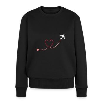 ★ Designfarben änderbar ★ Flugzeug, Herzen - Frauen Premium Bio Pullover - Schwarz - Vorne - Julia (174cm)