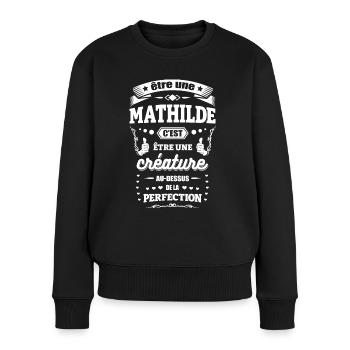 NOM - PRÉNOM - MATHILDE - Pull Premium bio Femme - noir - Devant - Julia (174cm)