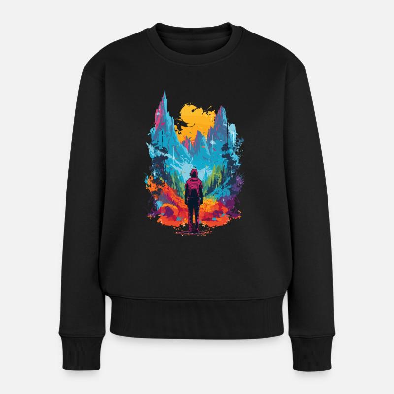 Wandern Berge Bunt - Frauen Premium Bio Pullover - Schwarz