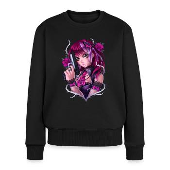 Guns and Roses Mädchen - Frauen Premium Bio Pullover - Schwarz - Vorne - Julia (174cm)
