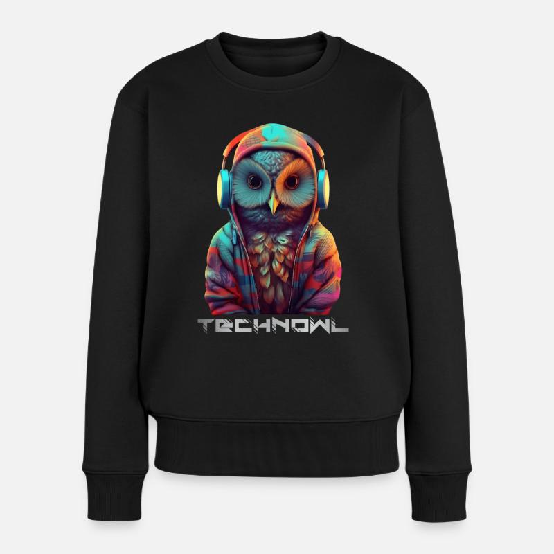 Technowl DJ Party Eule Nachteule Techno Tier - Frauen Premium Bio Pullover - Schwarz