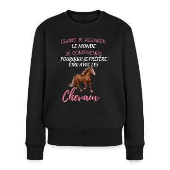 Je Préfère De Loin Les Chevaux Phrase Cheval - Pull Premium bio Femme - noir - Devant - Julia (174cm)