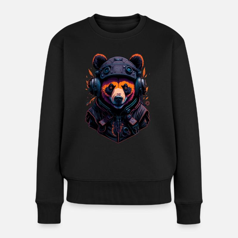 Panda - Frauen Premium Bio Pullover - Schwarz
