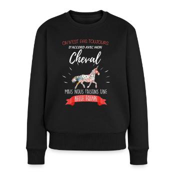 Equitation cavalière et cheval une belle équipe - Pull Premium bio Femme - noir - Devant - Julia (174cm)