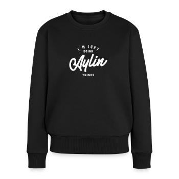 Je fais juste Aulin Things Nom personnalisé - Pull Premium bio Femme - noir - Devant - Julia (174cm)