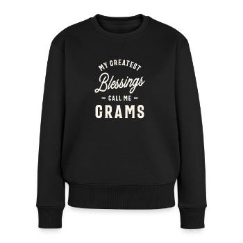 Meine größten Segnungen nenn mich Gramm - Frauen Premium Bio Pullover - Schwarz - Vorne - Julia (174cm)