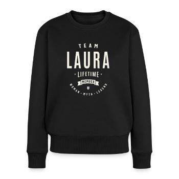Membre à vie de l’équipe Laura Drôle de prénom Laura - Pull Premium bio Femme - noir - Devant - Julia (174cm)