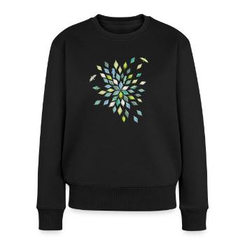 Blätter und Vögel in Blumen Muster - Frauen Premium Bio Pullover - Schwarz - Vorne - Julia (174cm)