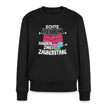 Stricken Nähen Echte Hexen haben zwei Zauberstäbe - Frauen Premium Bio Pullover - Schwarz - Vorne - Julia (174cm)