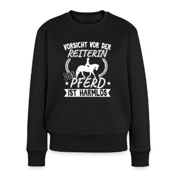 Pferd Pferde Reiten Vorsicht vor der Reiterin - Frauen Premium Bio Pullover - Schwarz - Vorne - Julia (174cm)