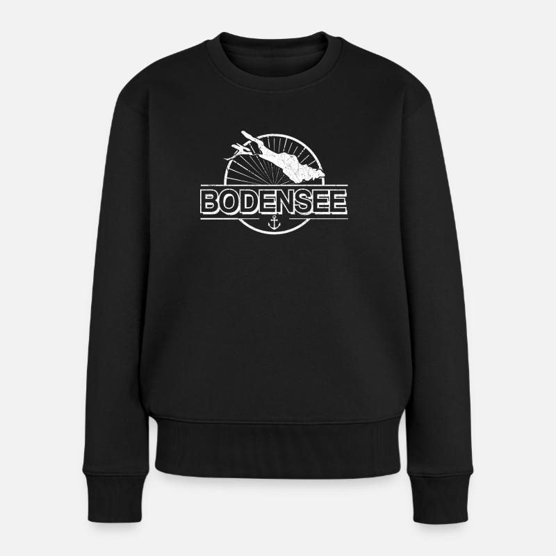 Bodensee mit Anker Bodenseeregion Bodenseekind - Frauen Premium Bio Pullover - Schwarz