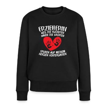 Erzieherin Kindergärtnerin Spuren Auf dem Herzen - Frauen Premium Bio Pullover - Schwarz - Vorne - Julia (174cm)