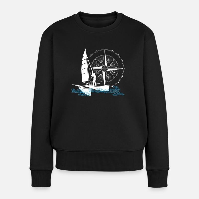 Katamaran Segeln Doppelrumpfboot Zweirumpfboot - Frauen Premium Bio Pullover - Schwarz