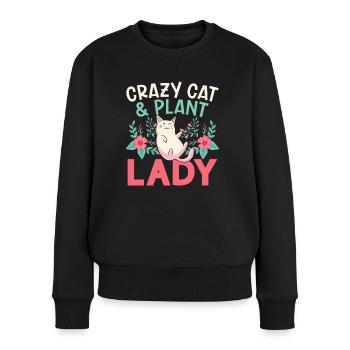 Chat fou et plantes Dame Jardin Chat - Pull Premium bio Femme - noir - Devant - Julia (174cm)