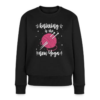 Stricken Knitting Is The New Yoga Stricker lustig - Frauen Premium Bio Pullover - Schwarz - Vorne - Julia (174cm)