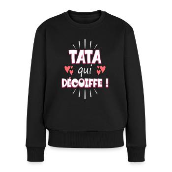 Femme Tata Qui Décoiffe Meilleure Tata - Pull Premium bio Femme - noir - Devant - Julia (174cm)