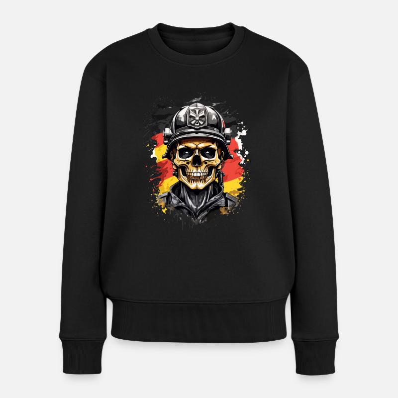 Deutsche Feuerwehrhelden Totenköpfe - Frauen Premium Bio Pullover - Schwarz