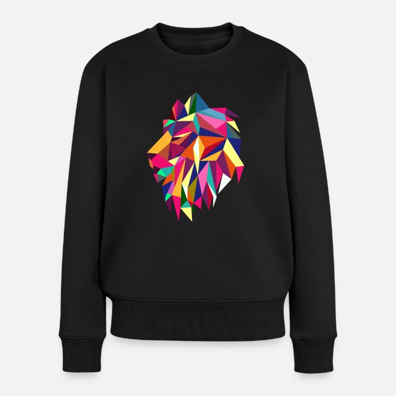 Trendy Löwe geometrisches afrikanisches Tier - Frauen Premium Bio Pullover - Schwarz