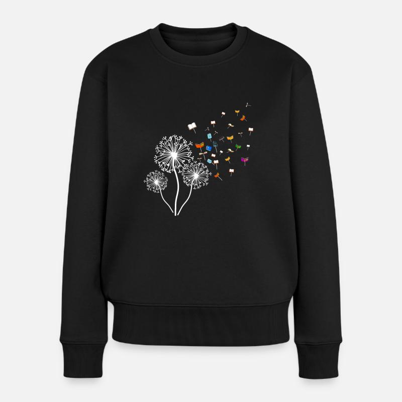 Löwenzahn Bücher Pusteblume Fliege Lesen - Frauen Premium Bio Pullover - Schwarz