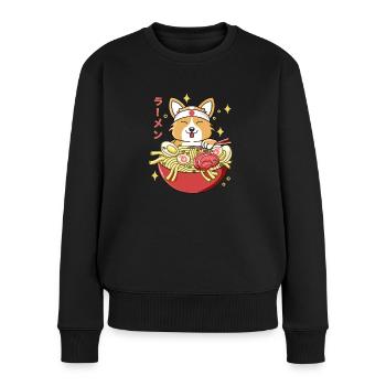 Corgi Ramen - Frauen Premium Bio Pullover - Schwarz - Vorne - Julia (174cm)