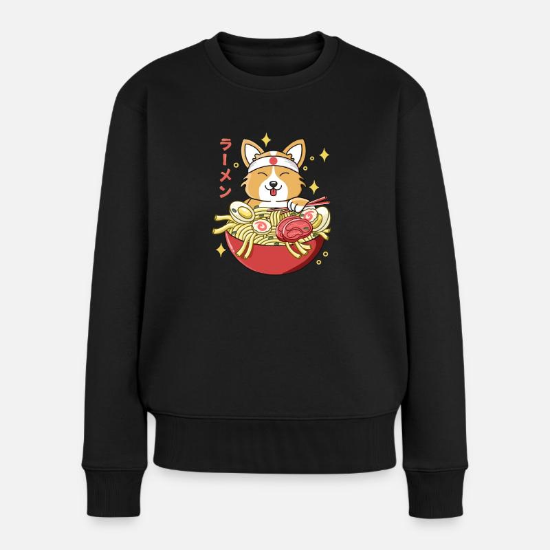 Corgi Ramen - Frauen Premium Bio Pullover - Schwarz