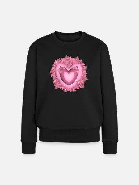 Herz mit rosa Blumen, ein liebes Dankeschön. - Frauen Premium Bio Pullover - Schwarz