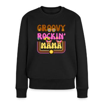 GROOVY ROCKING MAMA 70er - Frauen Premium Bio Pullover - Schwarz - Vorne - Julia (174cm)