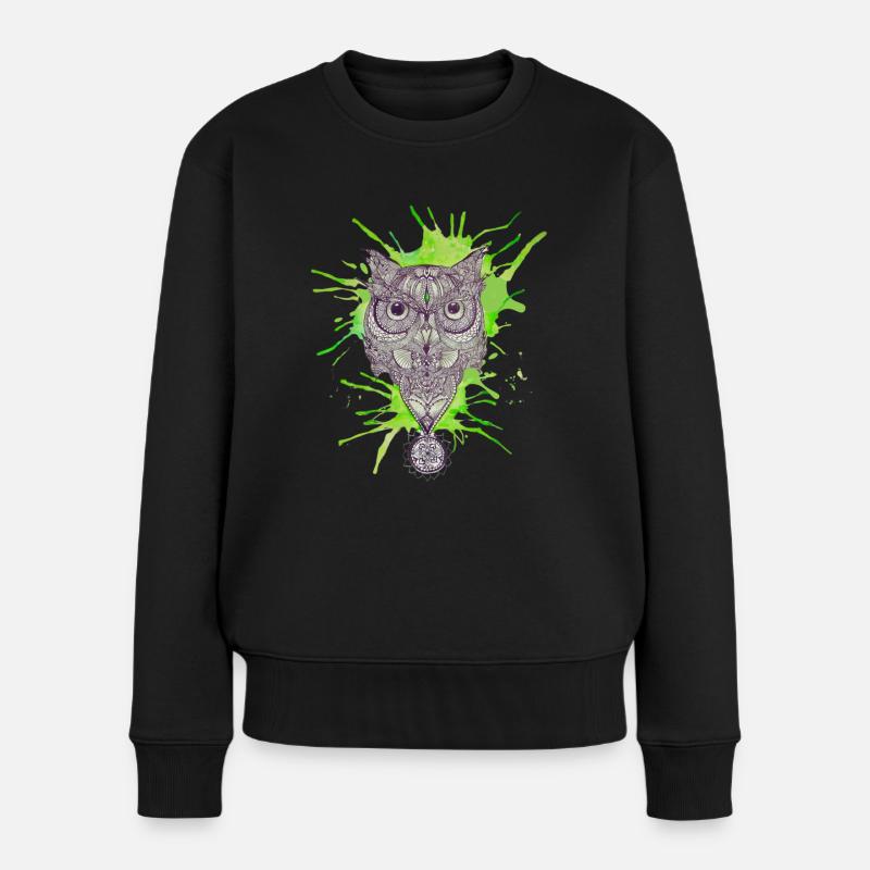 Mandala-Eule - Platsch - Frauen Premium Bio Pullover - Schwarz