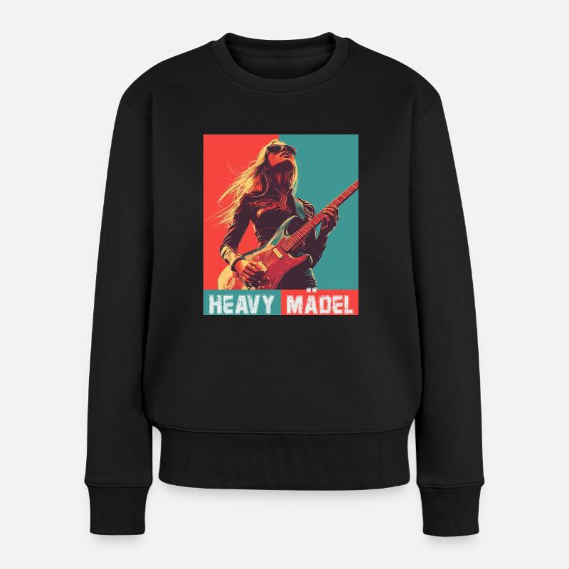 Heavy Mädel, Frau mit E-Gitarre - Frauen Premium Bio Pullover - Schwarz