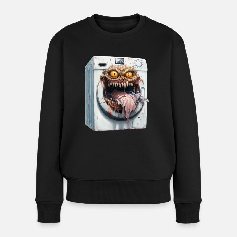 Dämonische Waschmaschine - Frauen Premium Bio Pullover - Schwarz