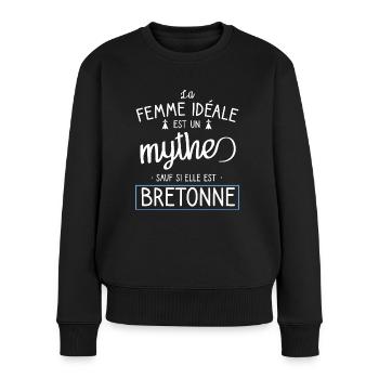 Femme idéale est bretonne. Cadeau femme fête - Pull Premium bio Femme - noir - Devant - Julia (174cm)