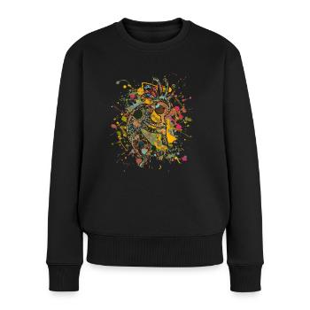 Amérindiens Kokopelli - Éclaboussures colorées 4 - Pull Premium bio Femme - noir - Devant - Julia (174cm)