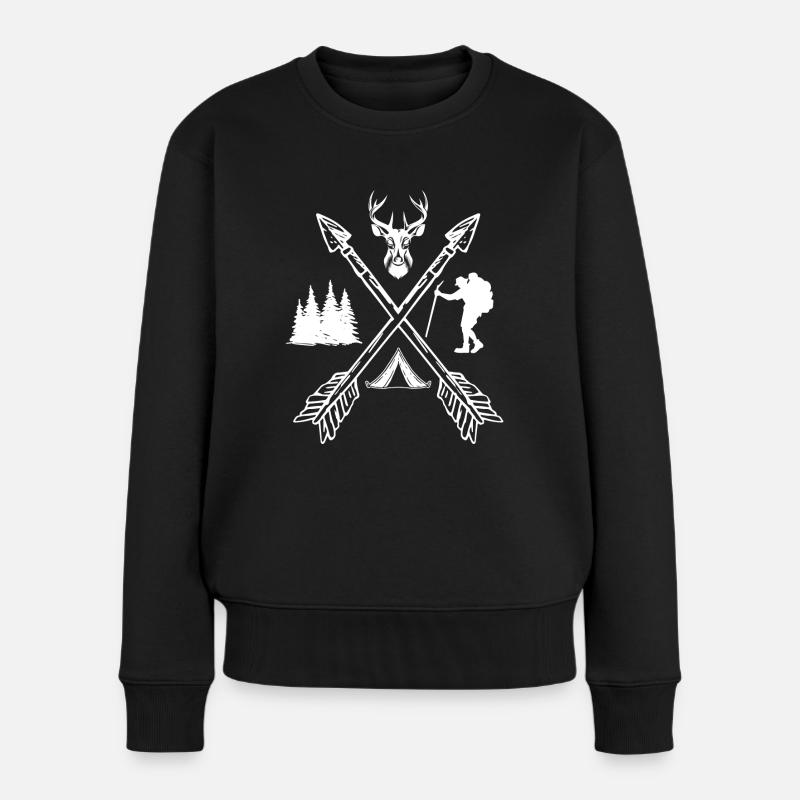 camper arrows tent deer Design for a Nature lover - Frauen Premium Bio Pullover - Schwarz