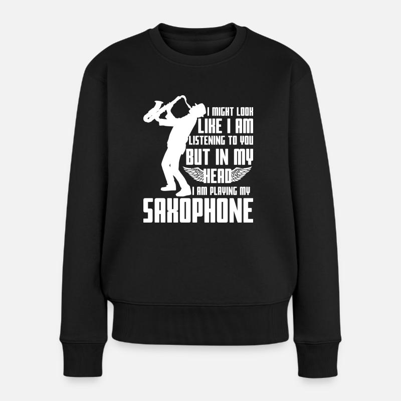Saxophon Spruch - Frauen Premium Bio Pullover - Schwarz