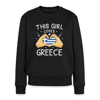Griechenland Flagge Hellas Athen Griechische Fahne - Frauen Premium Bio Pullover - Schwarz - Vorne - Julia (174cm)