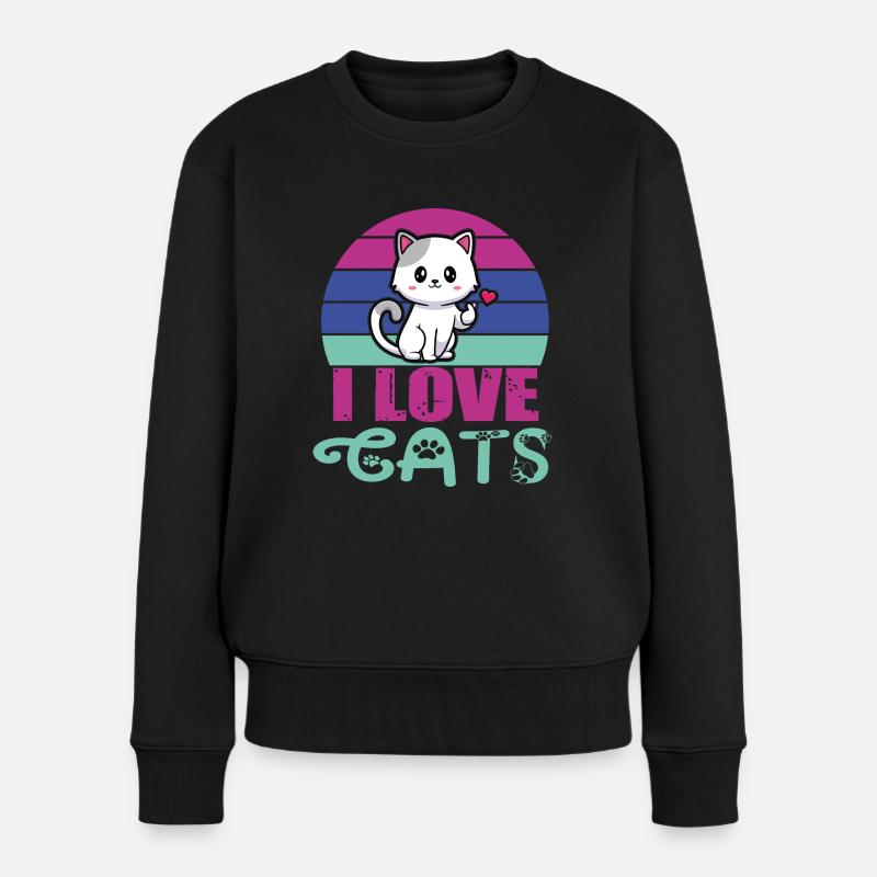 I Love Katzen - das süße Katzen Design - Frauen Premium Bio Pullover - Schwarz