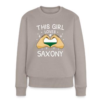 Sachsen Flagge Sächsische Fahne Ossi Urlaub SN - Frauen Premium Bio Pullover - Taupe - Vorne - Julia (174cm)