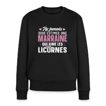Marraine Licorne Fée Magie Girly Bébé Fille Humour - Pull Premium bio Femme - noir - Devant - Julia (174cm)
