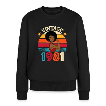 Vintage 1981 Anniversaire Femme Forte - Pull Premium bio Femme - noir - Devant - Julia (174cm)
