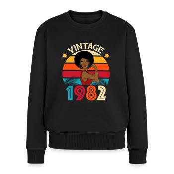 Vintage 1982 Anniversaire Femme Forte - Pull Premium bio Femme - noir - Devant - Julia (174cm)