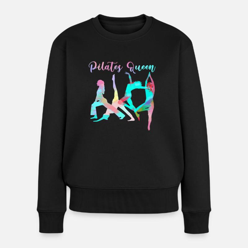 pilates queen,pilates,sport,yoga,aquarell,pastell - Frauen Premium Bio Pullover - Schwarz