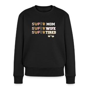 Super Maman super femme super fatiguée - Pull Premium bio Femme - noir - Devant - Julia (174cm)