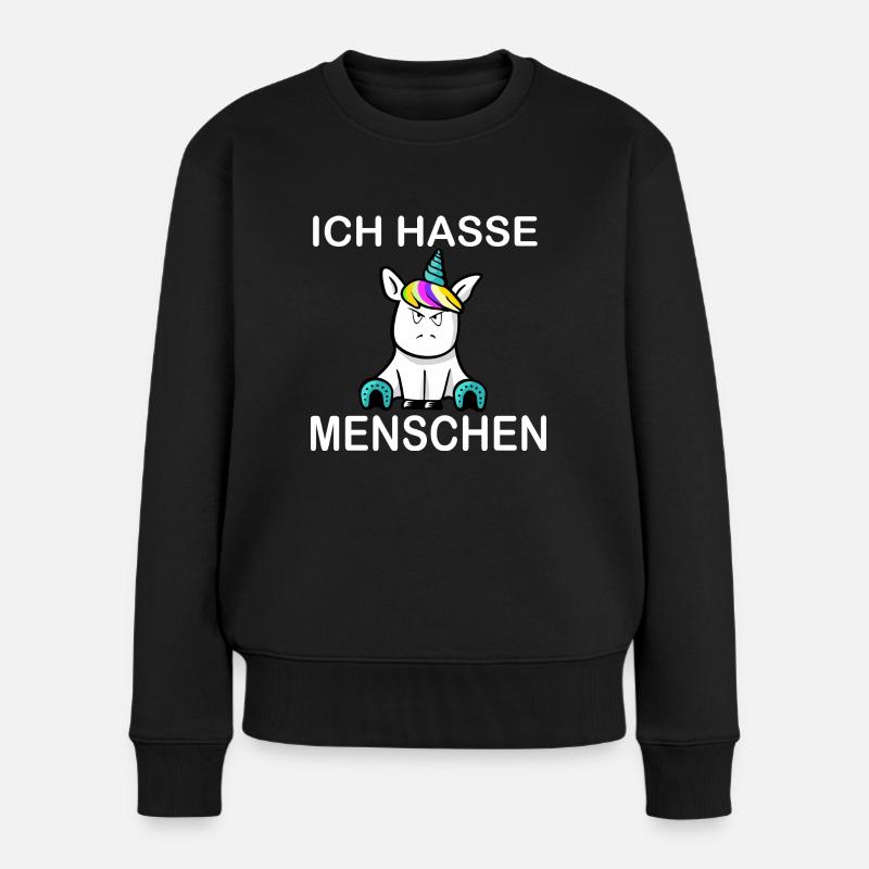 Ich hasse Menschen Einhorn - Frauen Premium Bio Pullover - Schwarz