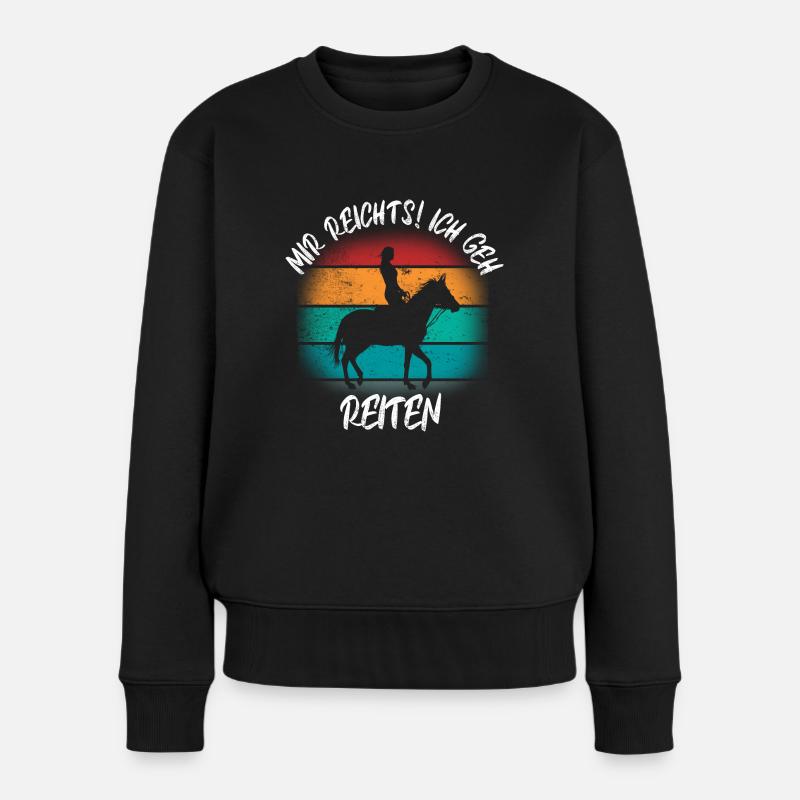 Pferd Reiten Pferdedesign Retro Geschenk Reiterin - Frauen Premium Bio Pullover - Schwarz