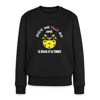 Juste une fille qui aime le soleil et le tennis - Pull Premium bio Femme - noir - Devant - Julia (174cm)