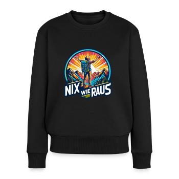 Nix wie raus - in die Natur - auf die Berge - Frauen Premium Bio Pullover - Schwarz - Vorne - Julia (174cm)