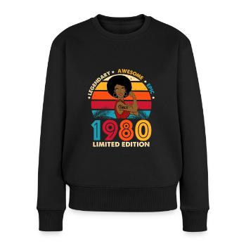 1980 Anniversary Woman Afro Limited Edition - Frauen Premium Bio Pullover - Schwarz - Vorne - Julia (174cm)