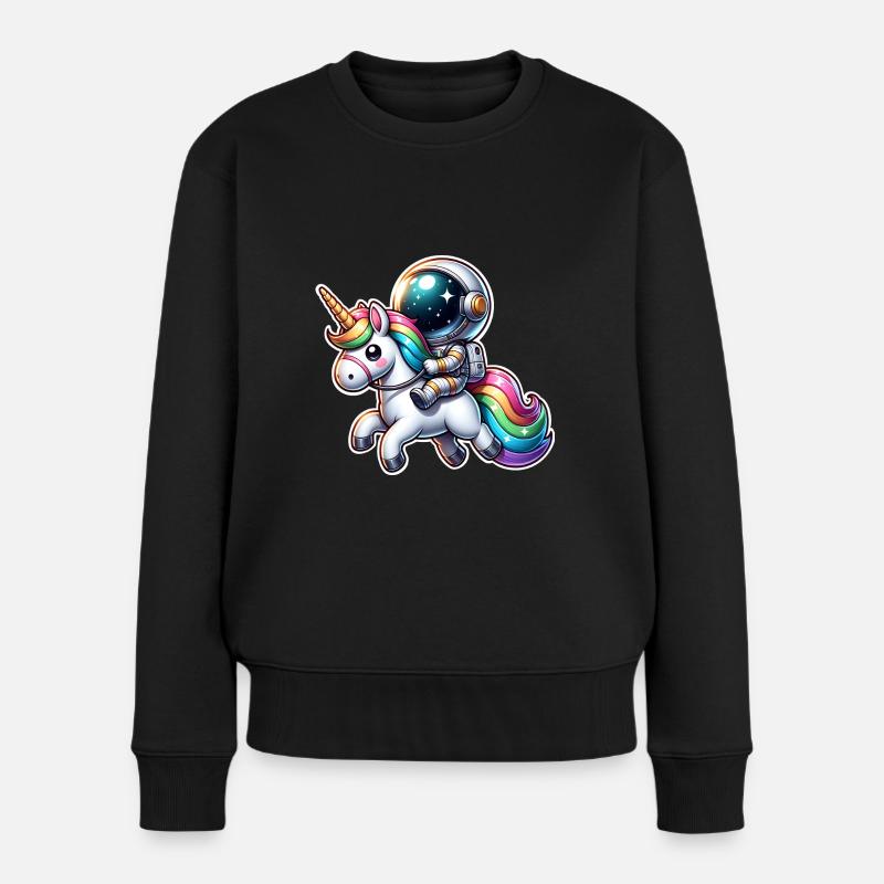Astronaut reitet auf einem Einhorn - Frauen Premium Bio Pullover - Schwarz