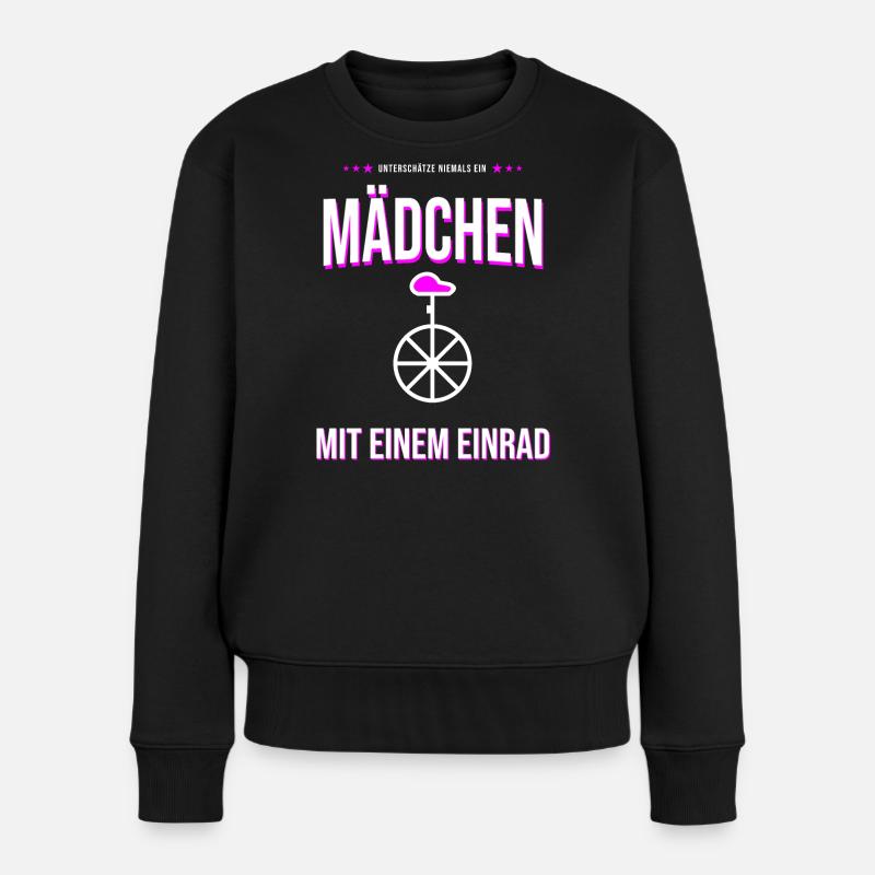 Mädchen mit Einrad Motiv – Mutig & Retro - Frauen Premium Bio Pullover - Schwarz