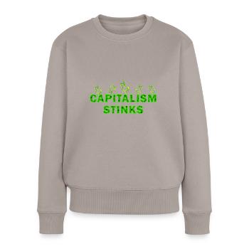 Kapitalismus stinkt - Frauen Premium Bio Pullover - Taupe - Vorne - Julia (174cm)